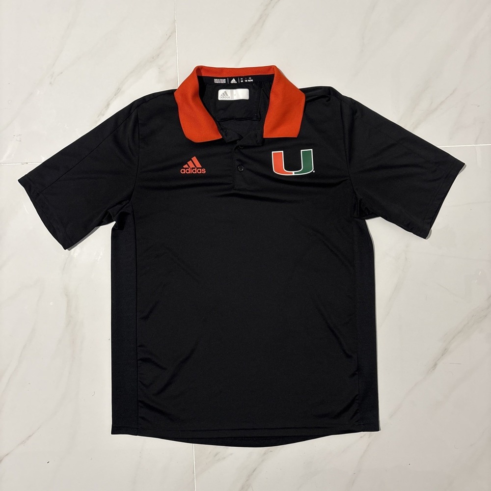 Adidas University Of Miami Hurricanes UM Black Polo Shirt Men's Medium NCAA
